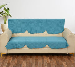 Homecrown Velvet Quilted Sofa Cover for 3 Seater Sofa- Sky