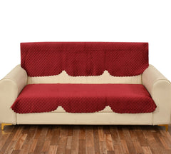 Homecrown Velvet Quilted Sofa Cover for 3 Seater Sofa- Maroon