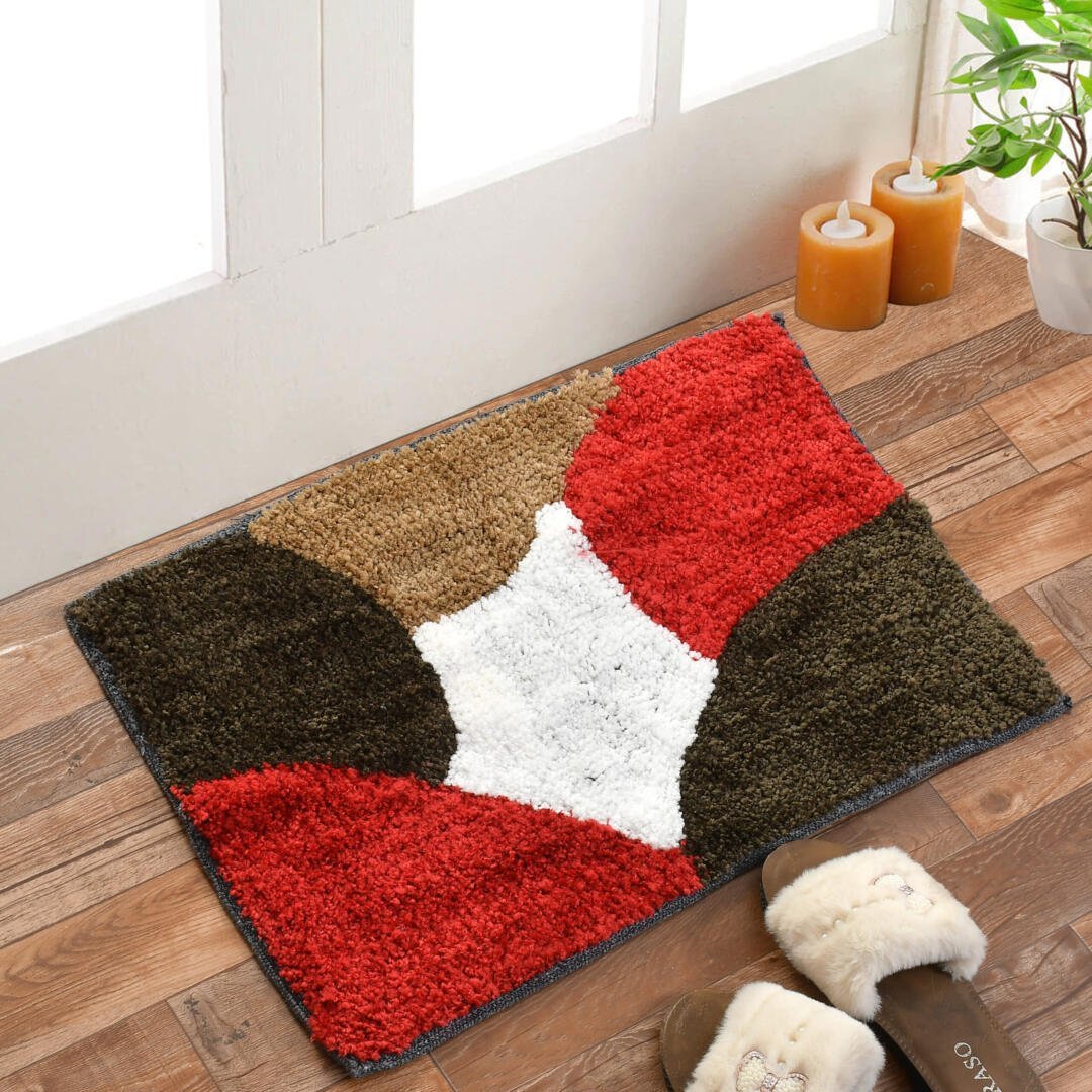 Homecrown Geometric Design Cotton Bathmat- (40 X 60cm, Multi)