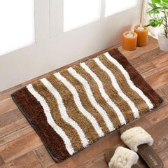 Homecrown Striped Cotton Bathmat- (40 X 60cm, Brown)