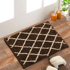 Homecrown Rubber Backing Geometric Cotton Bathmat- (40 X 60cm, Brown)