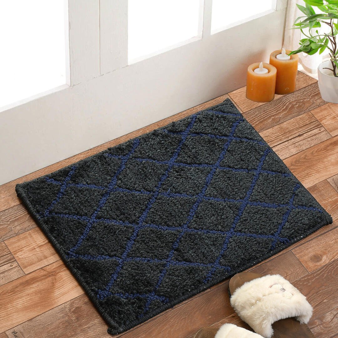 Homecrown Rubber Backing Geometric Cotton Bathmat- (40 X 60cm, D Grey)