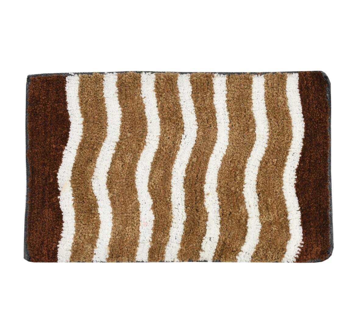 Homecrown Striped Cotton Bathmat- (40 X 60cm, Brown)