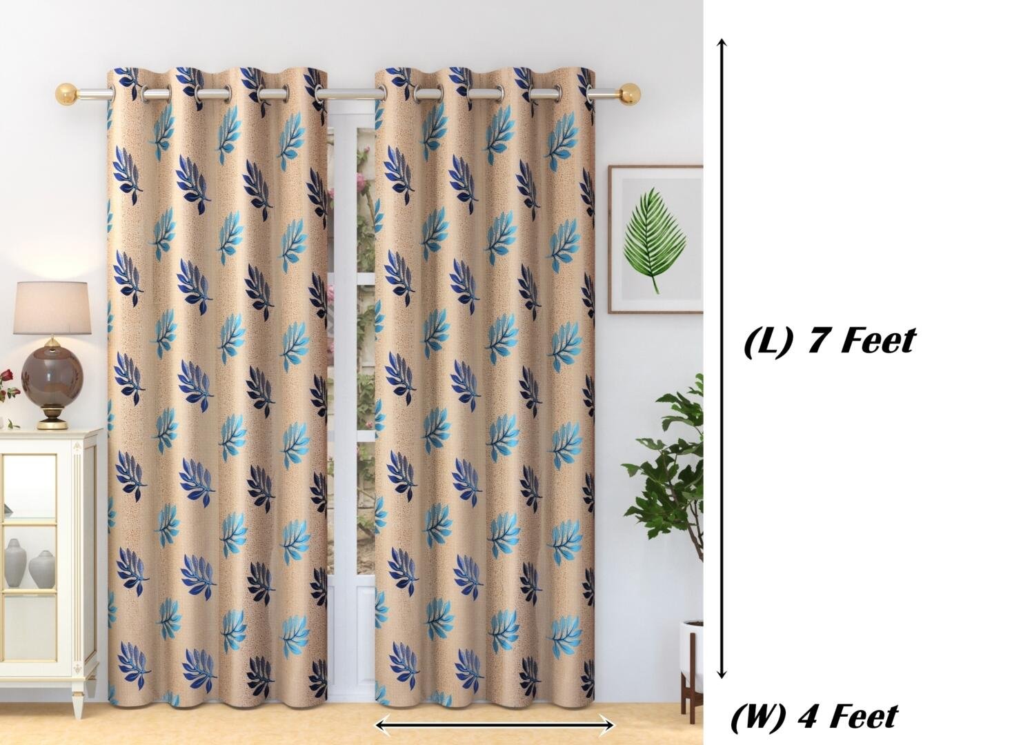 Homecrown Premium Floral Print Curtains- Set of 2, Beige