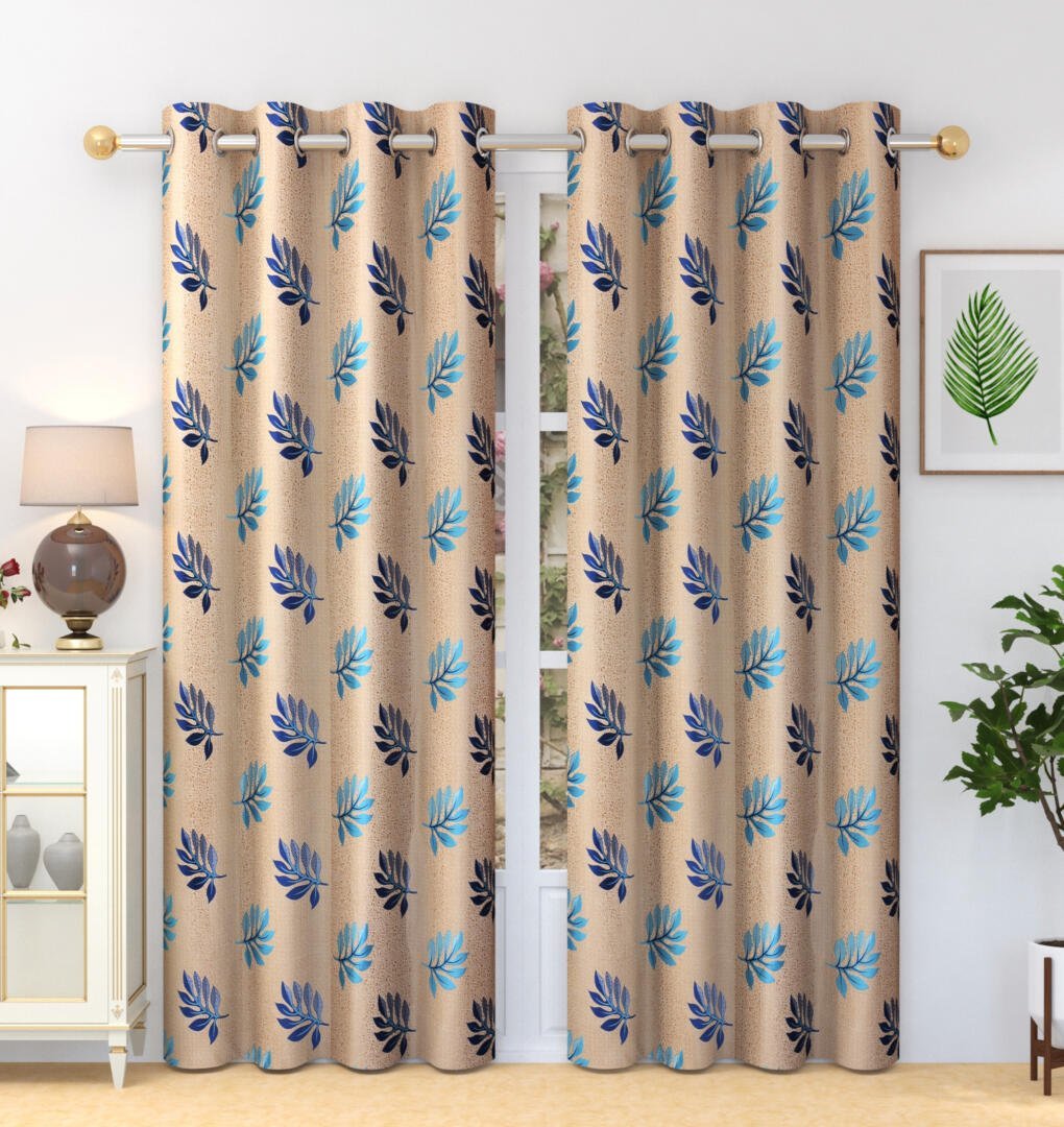 Homecrown Premium Floral Print Curtains- Set of 2, Beige