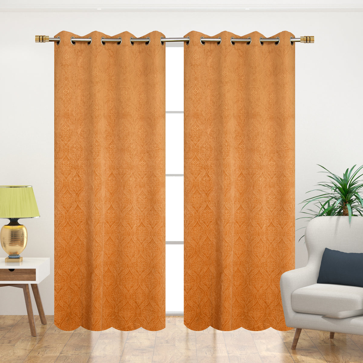 Homecrown Premium Velvet Fabric Room Darkening Curtains for Windows & Doors - Set of 2, Cadbury- Gold