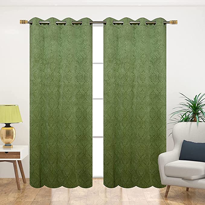 Homecrown Premium Velvet Fabric Room Darkening Curtains for Windows & Doors - Set of 2, Cadbury- Green