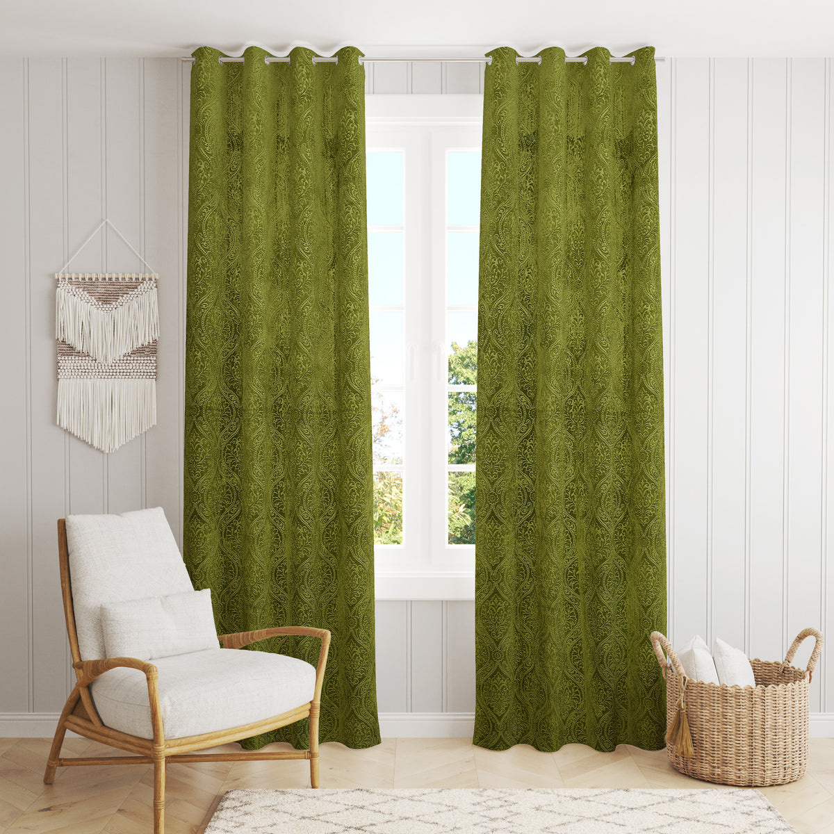 Homecrown Premium Velvet Fabric Room Darkening Curtains for Windows & Doors - Set of 2, Cadbury- Green