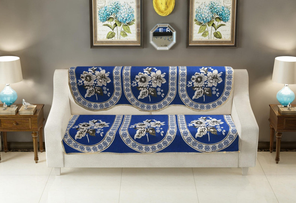 Homecrown Floral Design Cotton 3 Seater Sofa Cover- Blue