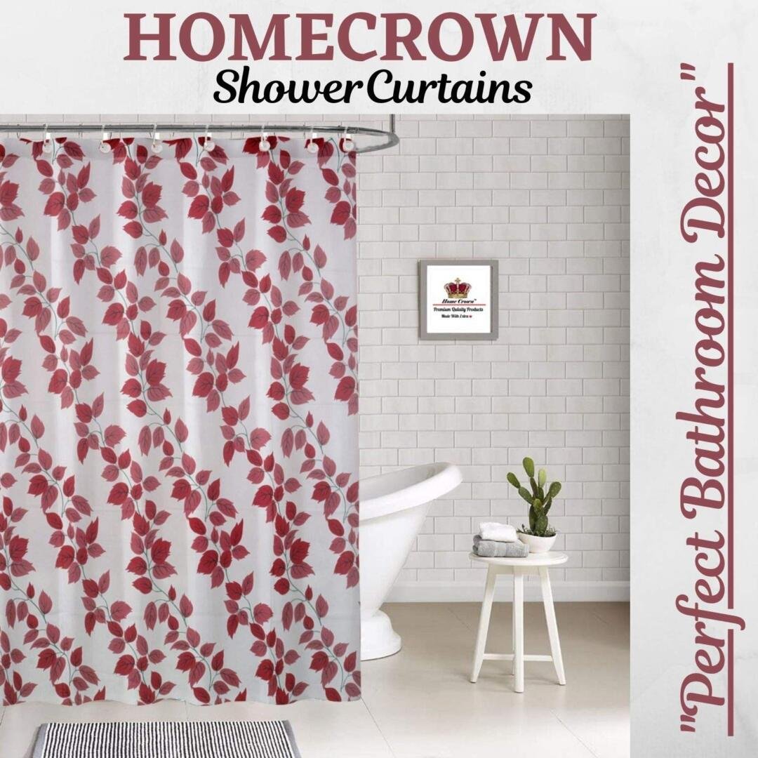 Homecrown Floral Print Waterproof Shower Curtain (7x4 Feet, Red)