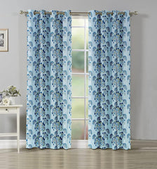 Homecrown Premium Floral Print Curtains- Set of 2, Aqua