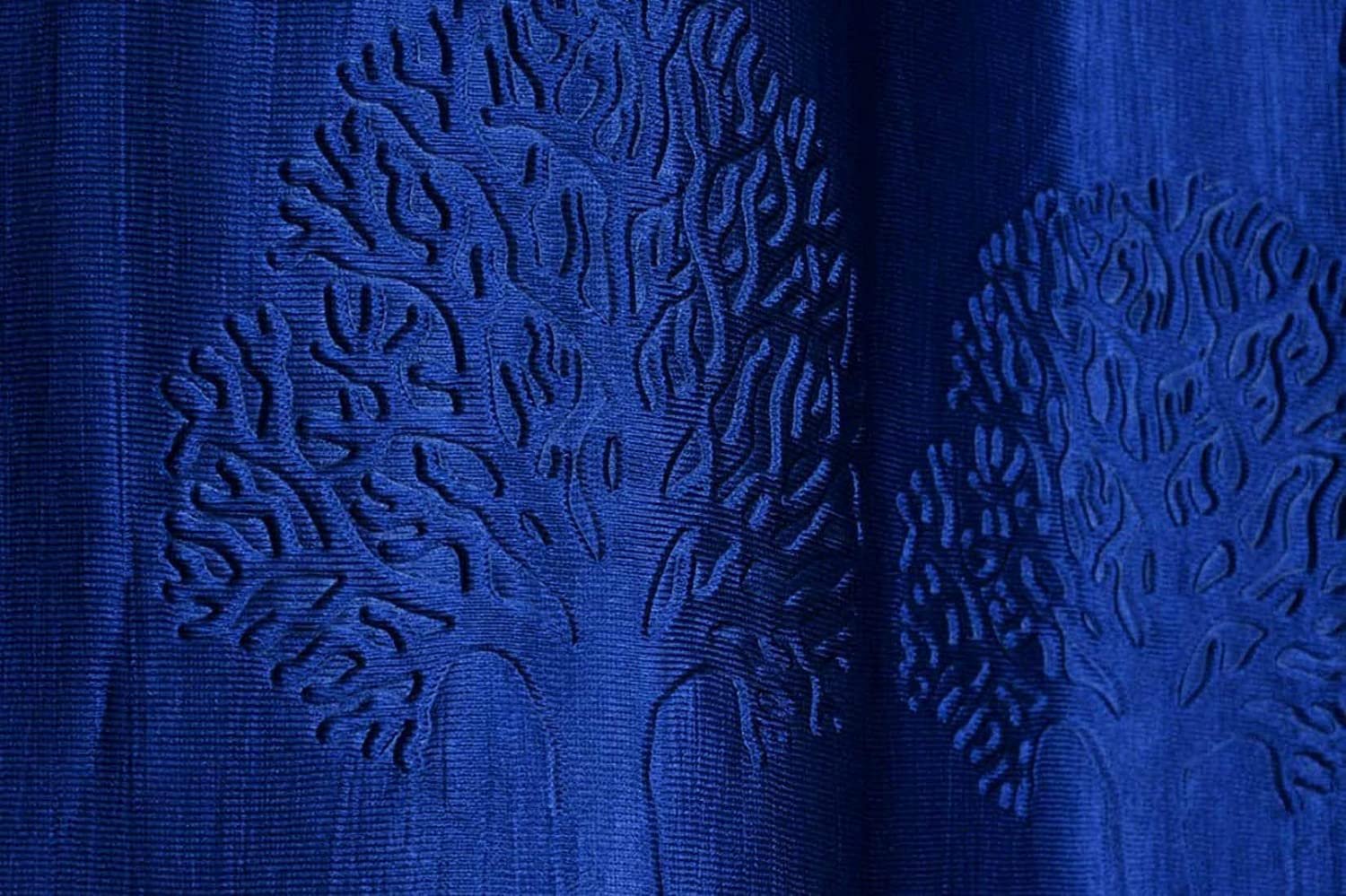 Homecrown Premium Tree Punch Embossed Design Curtains- Set of 2, Blue