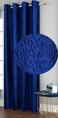 Homecrown Premium Tree Punch Embossed Design Curtains- Set of 2, Blue