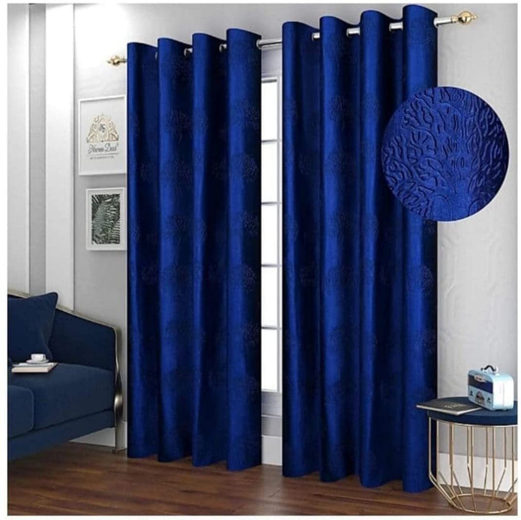 Homecrown Premium Tree Punch Embossed Design Curtains- Set of 2, Blue