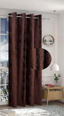 Homecrown Premium Tree Punch Embossed Design Curtains- Set of 2, Brown