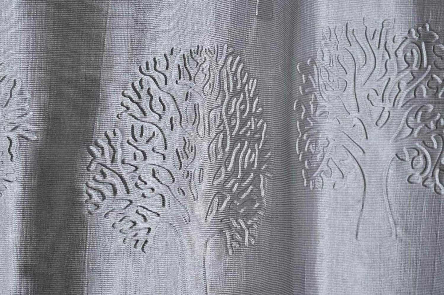 Homecrown Premium Tree Punch Embossed Design Curtains- Set of 2, Silver