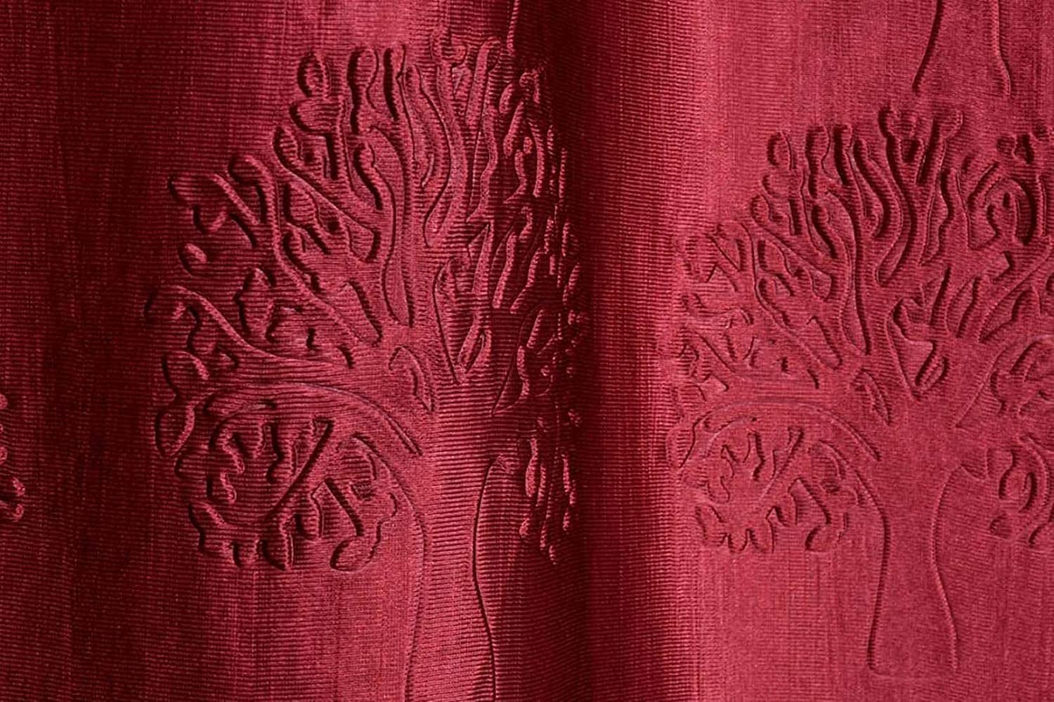 Homecrown Premium Tree Punch Embossed Design Curtains- Set of 2, Maroon