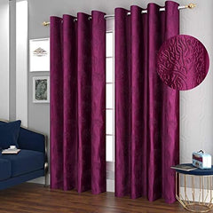 Homecrown Premium Tree Punch Embossed Design Curtains- Set of 2, Purple