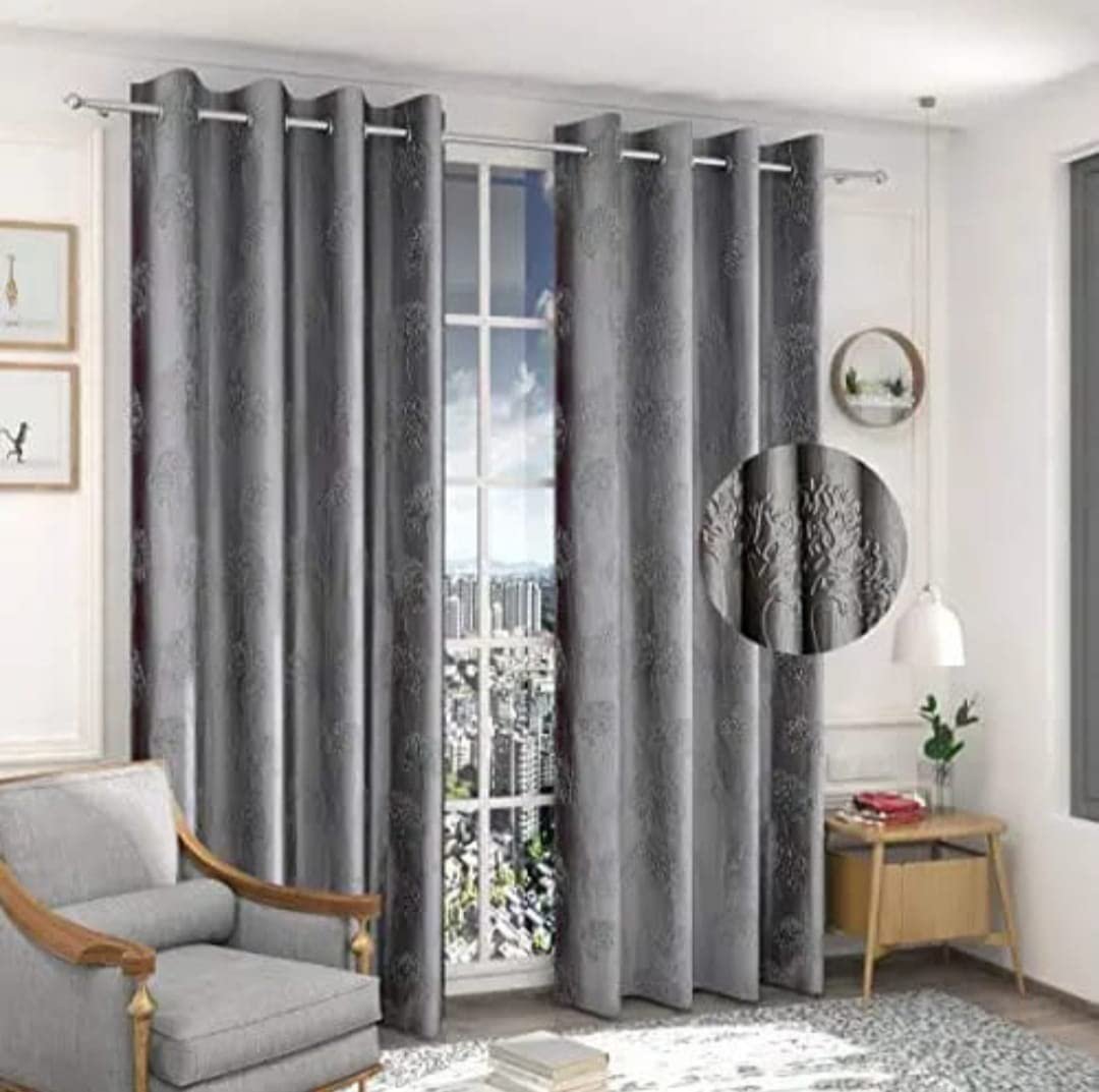 Homecrown Premium Tree Punch Embossed Design Curtains- Set of 2, Silver