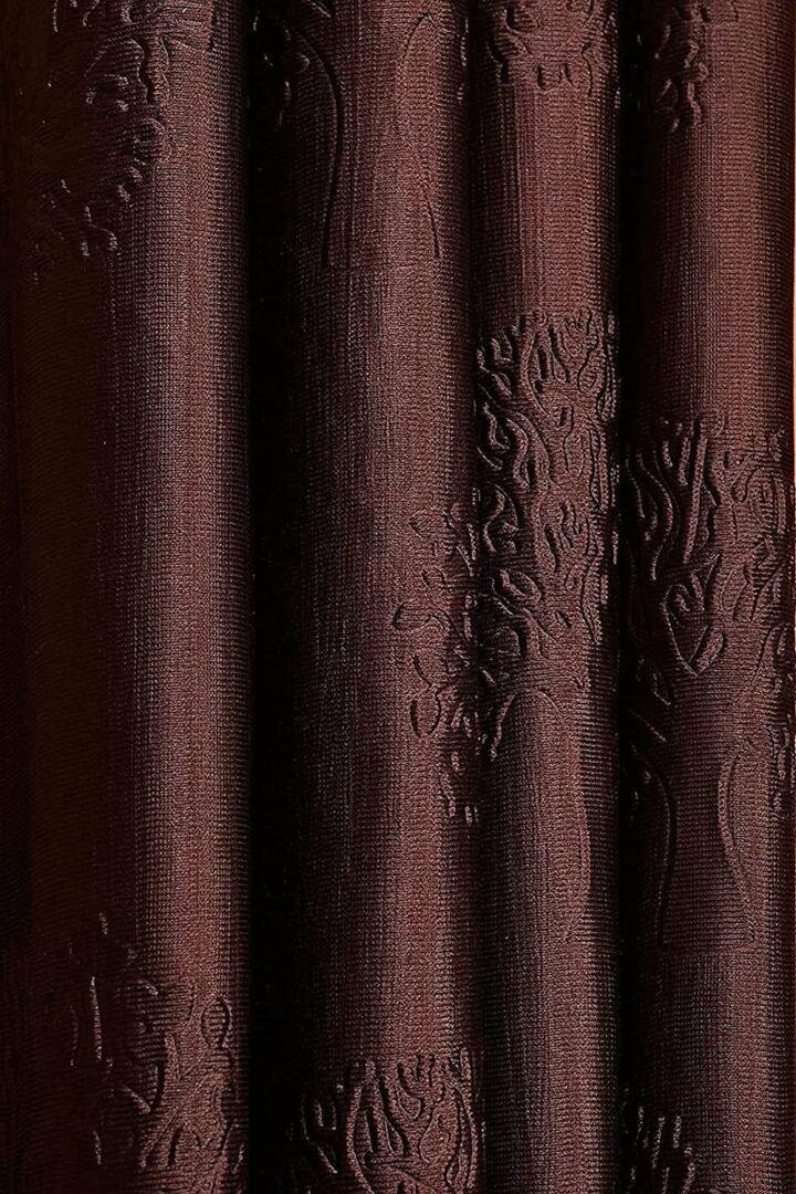 Homecrown Premium Tree Punch Embossed Design Curtains- Set of 2, Brown