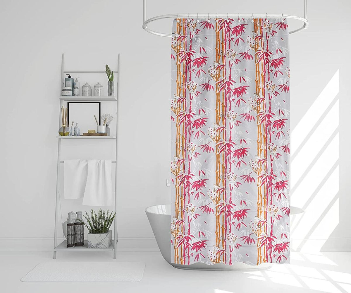 Homecrown Bamboo Print Waterproof Shower Curtain (7x4 Feet, Pink)