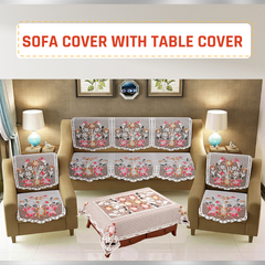 Homecrown Floral Print Polycotton 5 Seater Sofa Cover With Table Cover Set