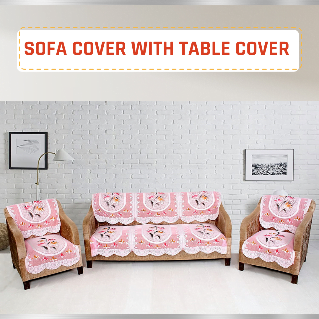 Homecrown Floral Print Polycotton 5 Seater Sofa Cover- Pink