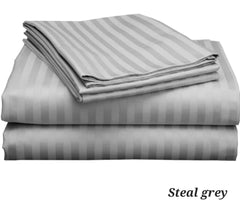 Homecrown Cotton Double Bedsheet with 2 Pillow Covers- Satin Stripe- 90x100 Inch- Silver