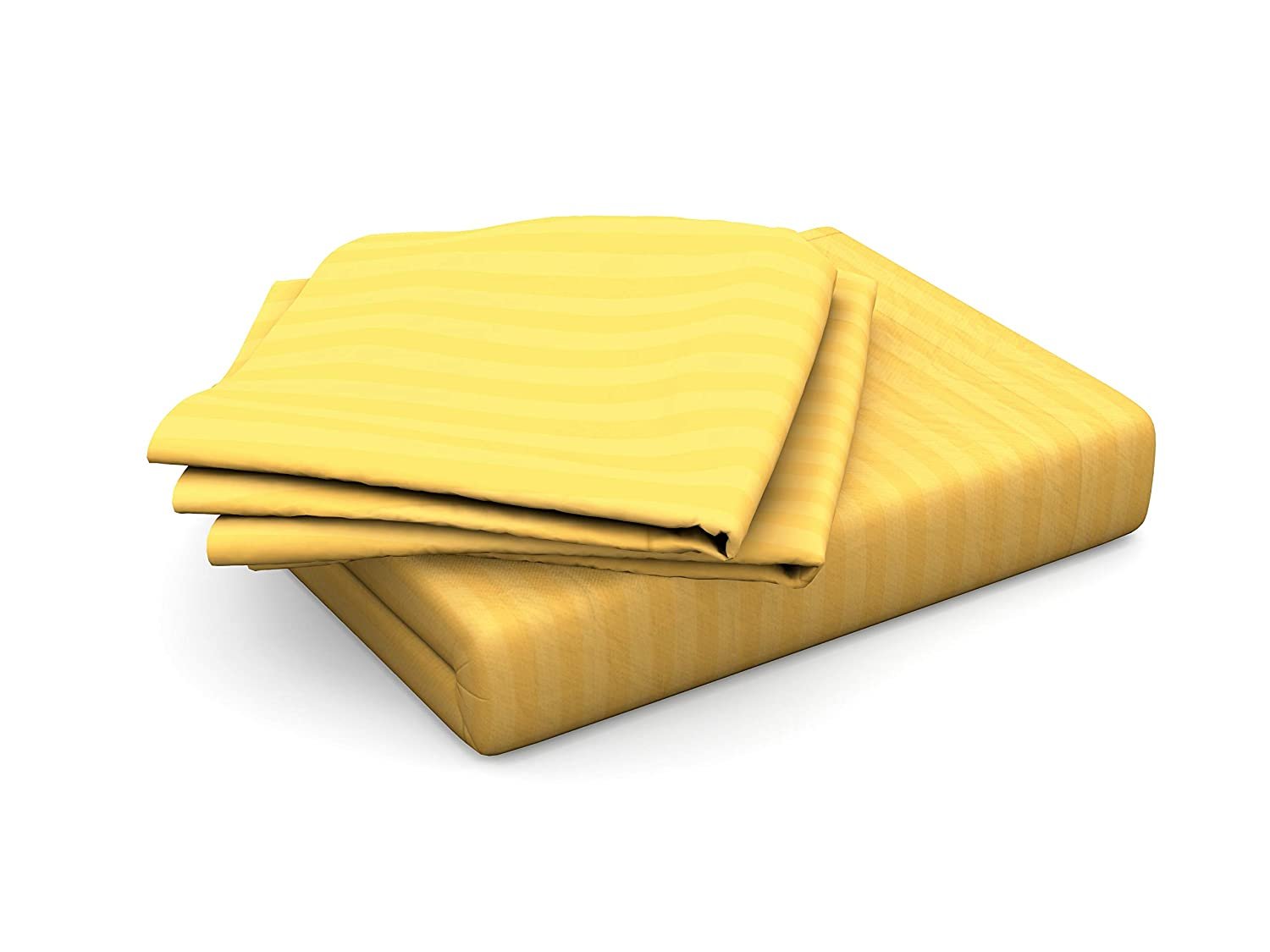 Homecrown Cotton Double Bedsheet with 2 Pillow Covers- Satin Stripe- 90x100 Inch- Yellow