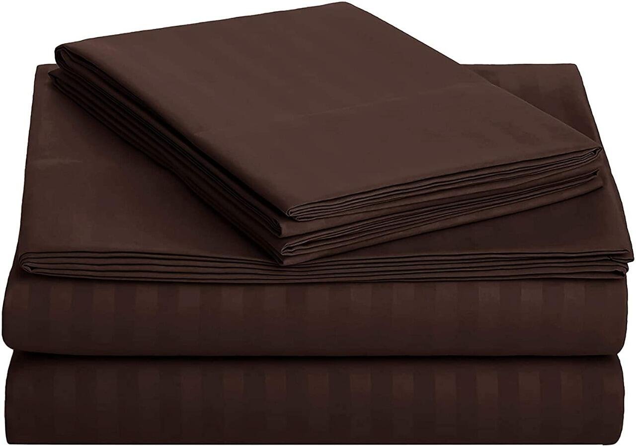 Homecrown Cotton Double Bedsheet with 2 Pillow Covers- Satin Stripe- 90x100 Inch- Brown