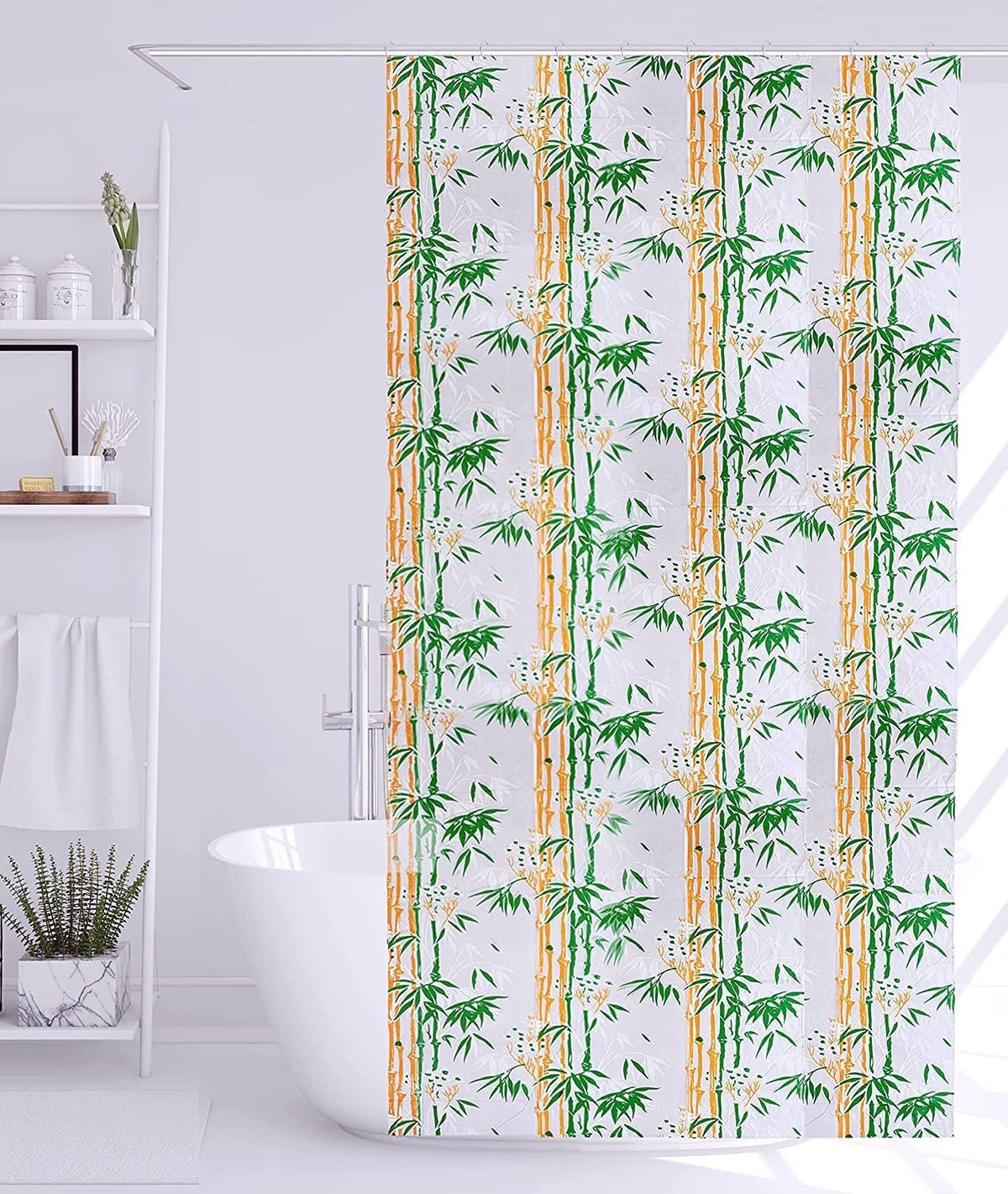 Homecrown Bamboo Print Waterproof Shower Curtain (7x4 Feet, Green)