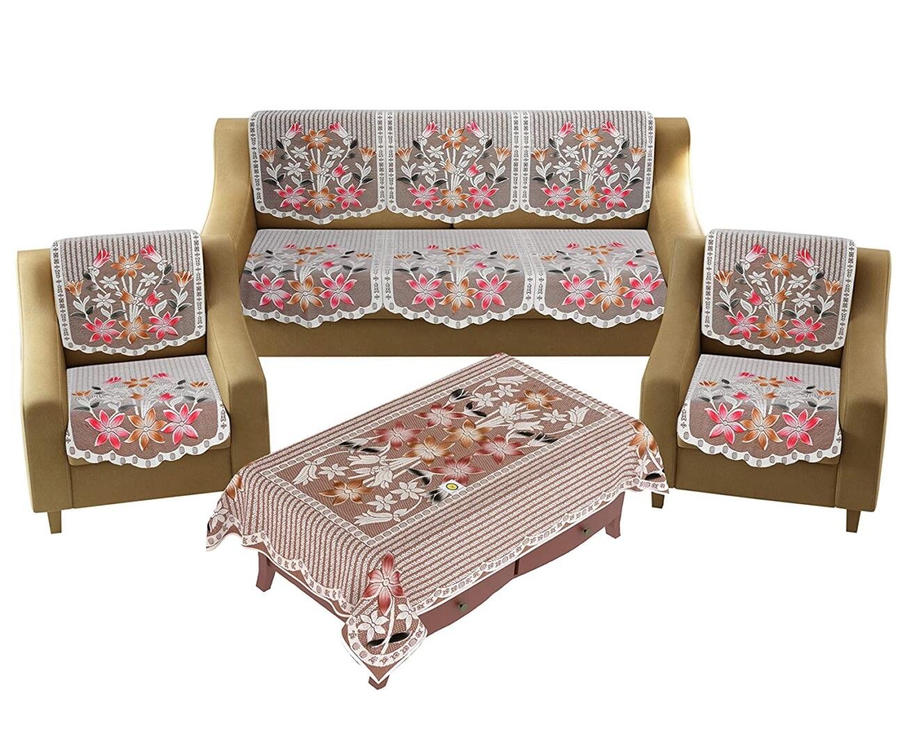 Homecrown Floral Print Polycotton 5 Seater Sofa Cover With Table Cover Set