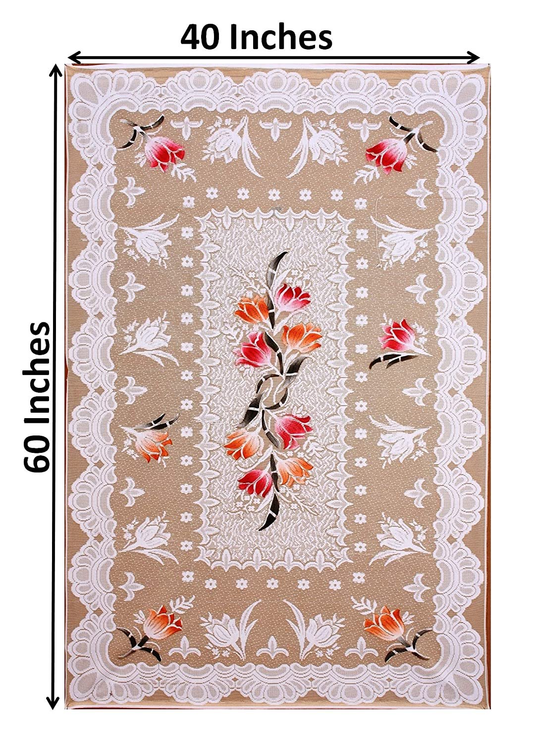 Homecrown Floral Print Cotton Centre Table Cover (60x40 Inch, Tulip Brown)