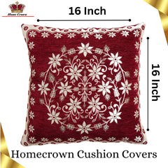 Homecrown Floral Velvet Cushion Covers 16x16 Inch – Set of 5 (Maroon)