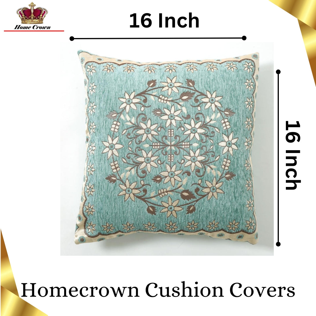 Homecrown Floral Velvet Cushion Covers 16x16 Inch – Set of 5 (Green)