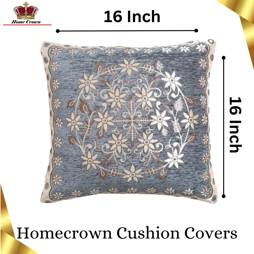 Homecrown Floral Velvet Cushion Covers 16x16 Inch – Set of 5 (Grey)