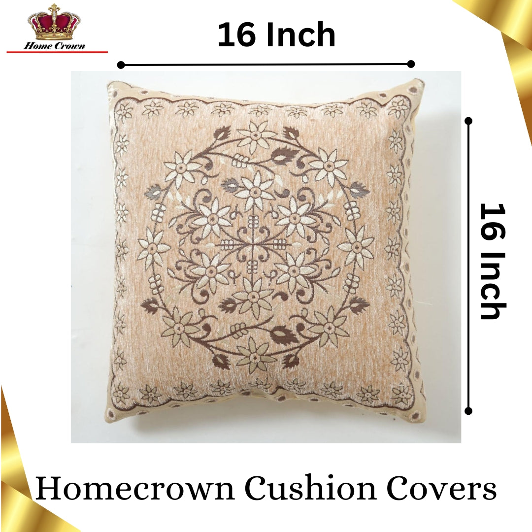 Homecrown Floral Velvet Cushion Covers 16x16 Inch – Set of 5 (Beige)