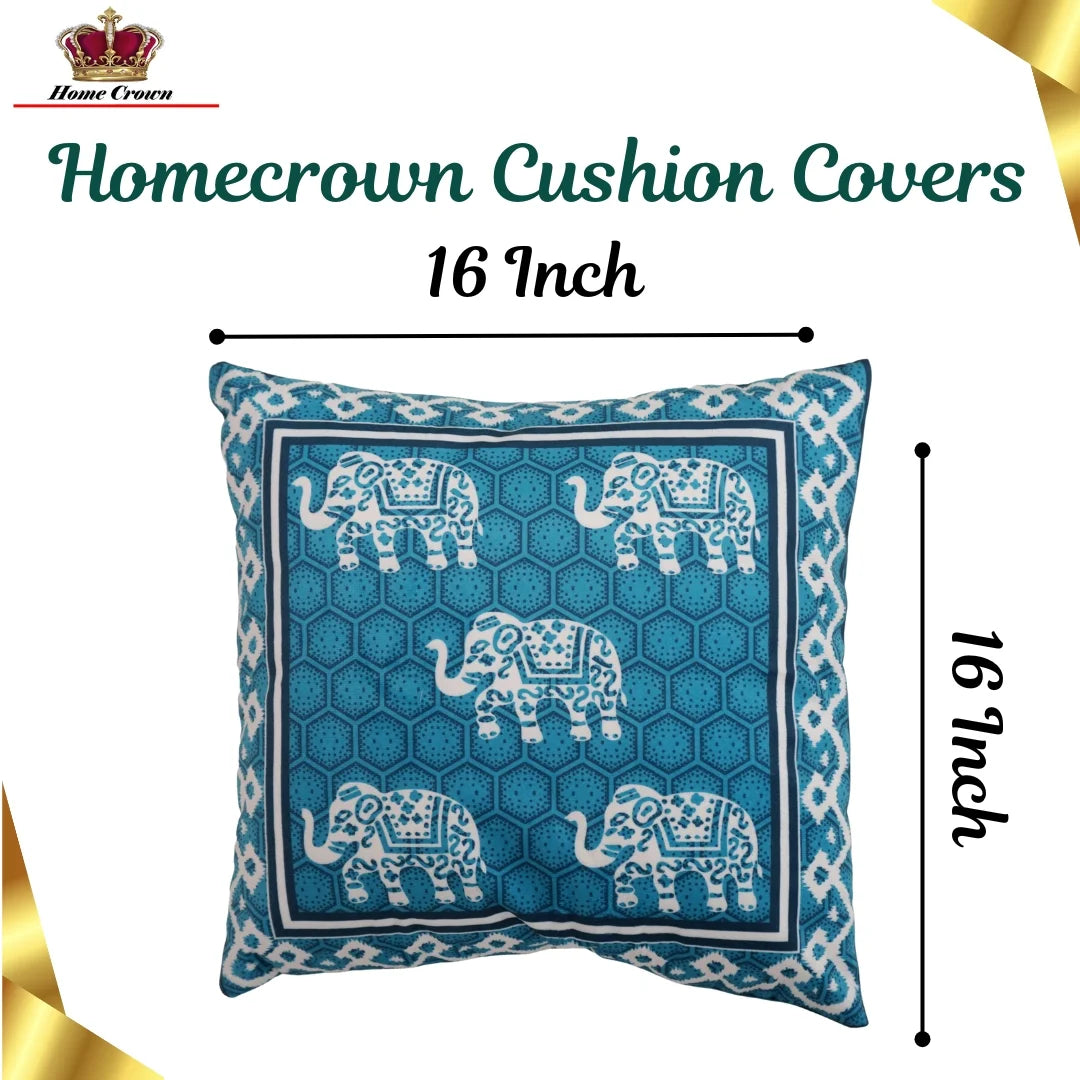 Homecrown Elephant Design Velvet Cushion Covers 16x16 Inch – Set of 5 (Teal)