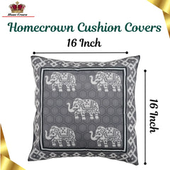 Homecrown Elephant Design Velvet Cushion Covers 16x16 Inch – Set of 5 (Grey)