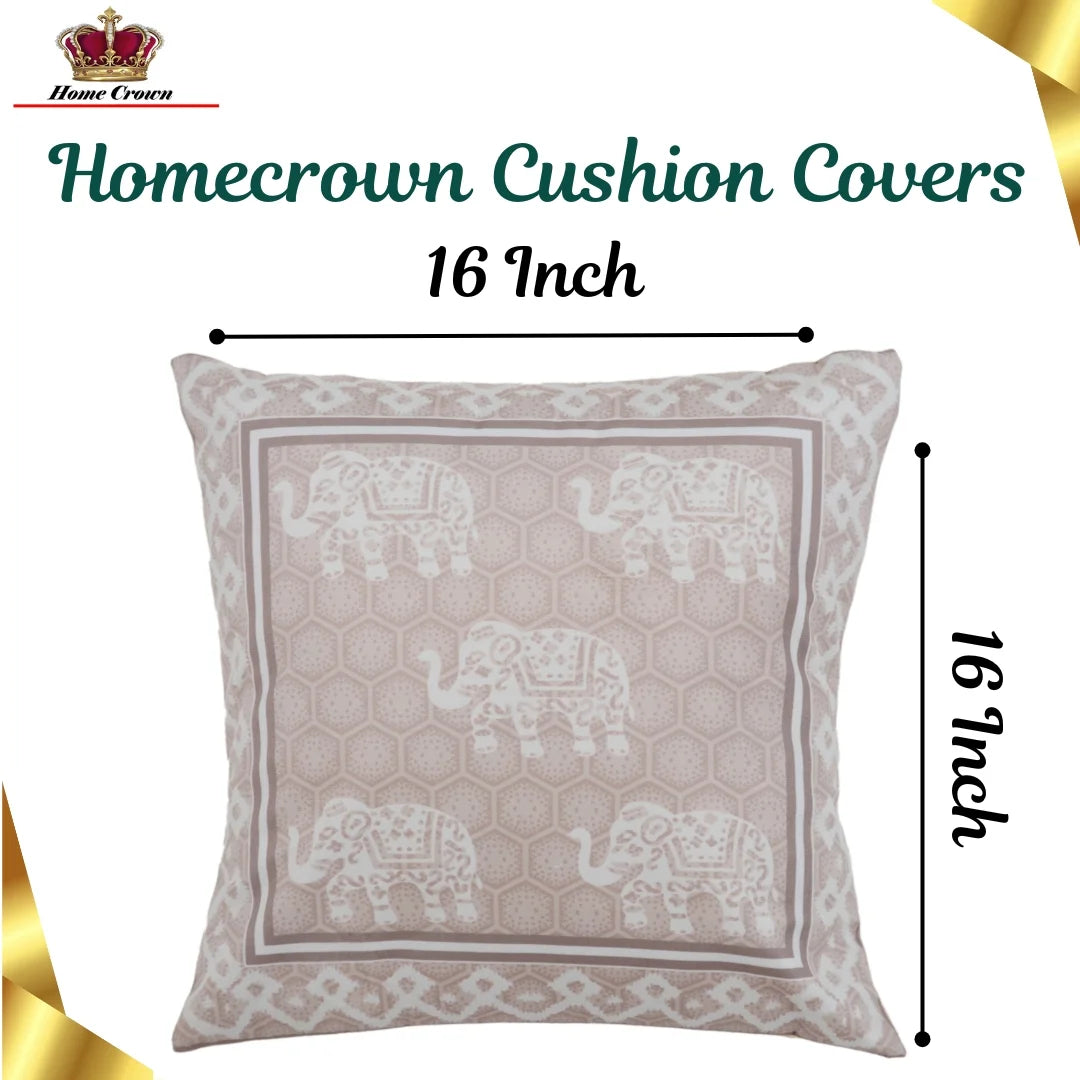 Homecrown Elephant Design Velvet Cushion Covers 16x16 Inch – Set of 5 (Cream)