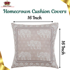 Homecrown Elephant Design Velvet Cushion Covers 16x16 Inch – Set of 5 (Cream)