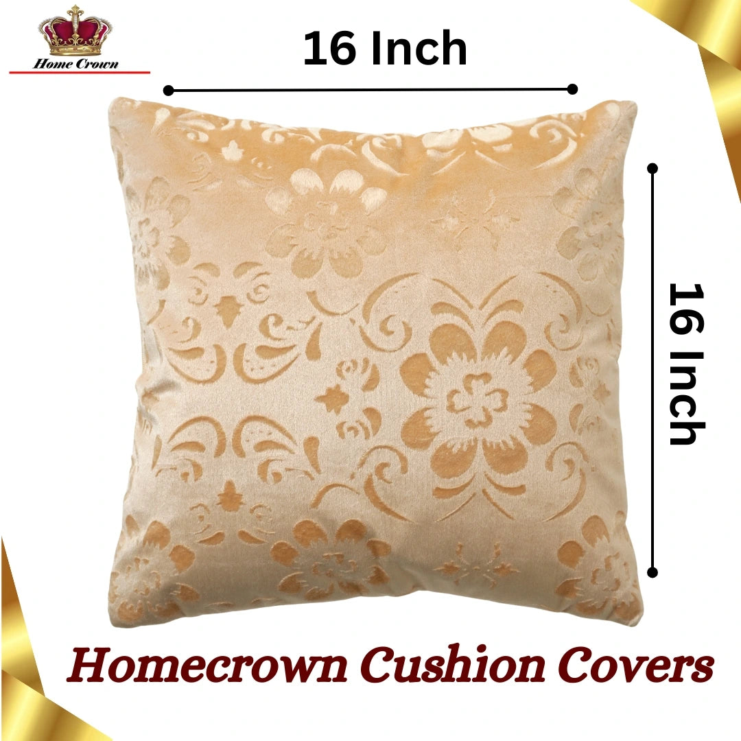 Homecrown Flower Design Velvet Cushion Covers 16x16 Inch – Set of 5 (Cream)