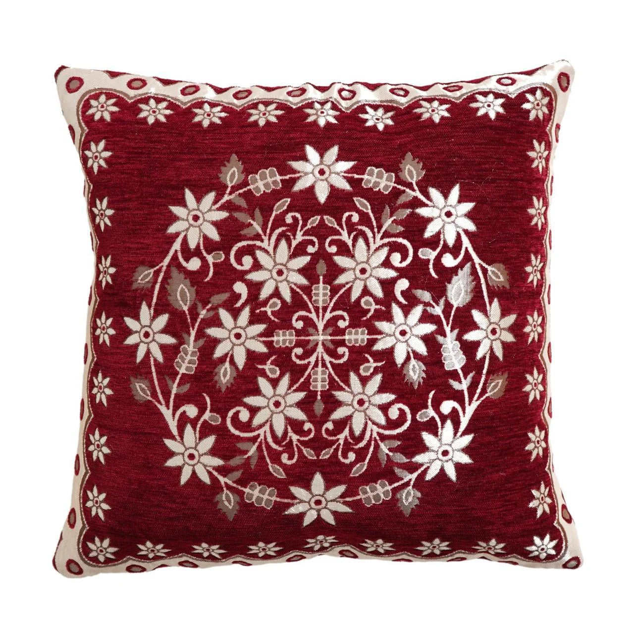 Homecrown Floral Velvet Cushion Covers 16x16 Inch – Set of 5 (Maroon)