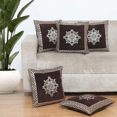 Homecrown Floral Design Velvet Cushion Covers 16x16 Inch – Set of 5 (Brown)