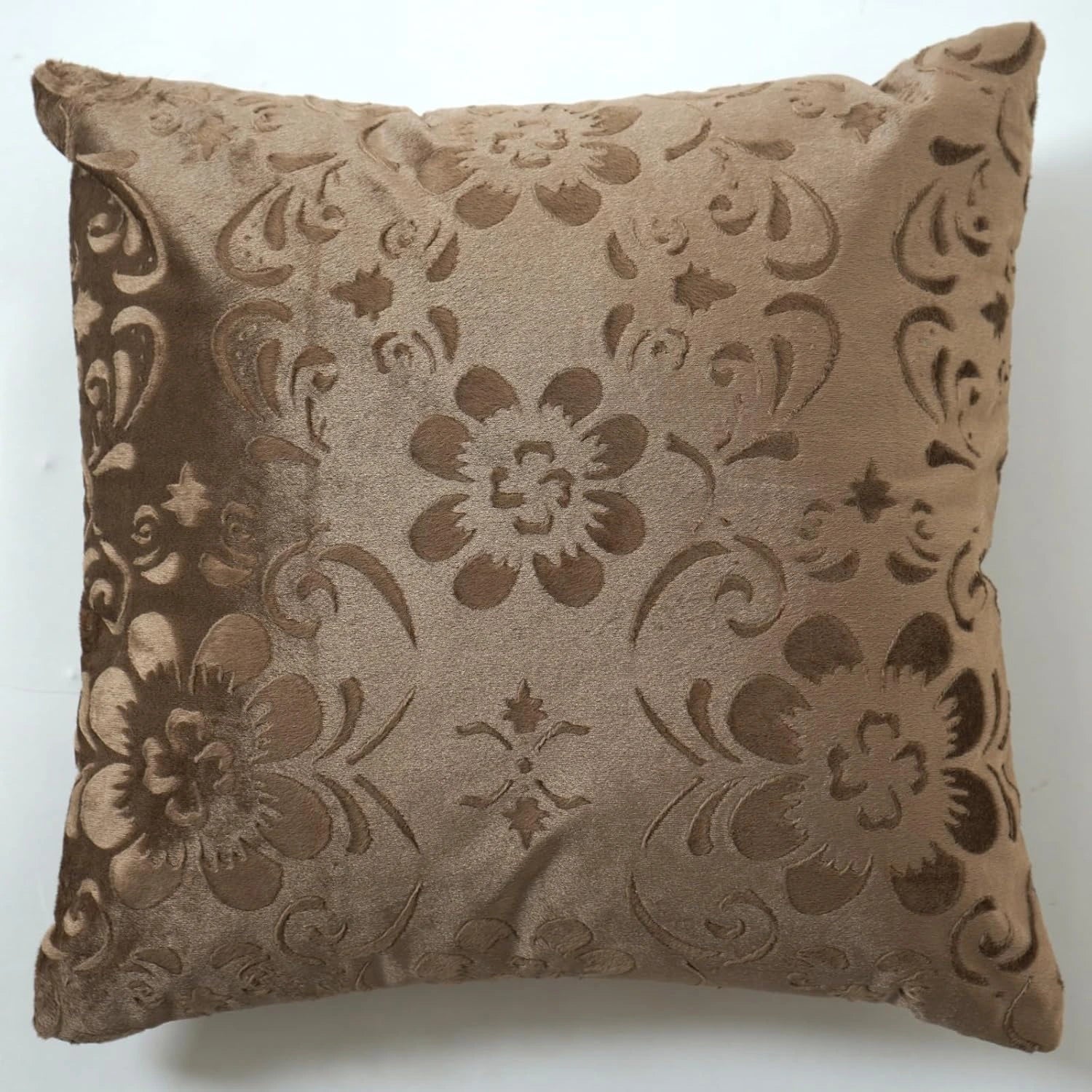 Homecrown Flower Design Velvet Cushion Covers 16x16 Inch – Set of 5 (Brown)