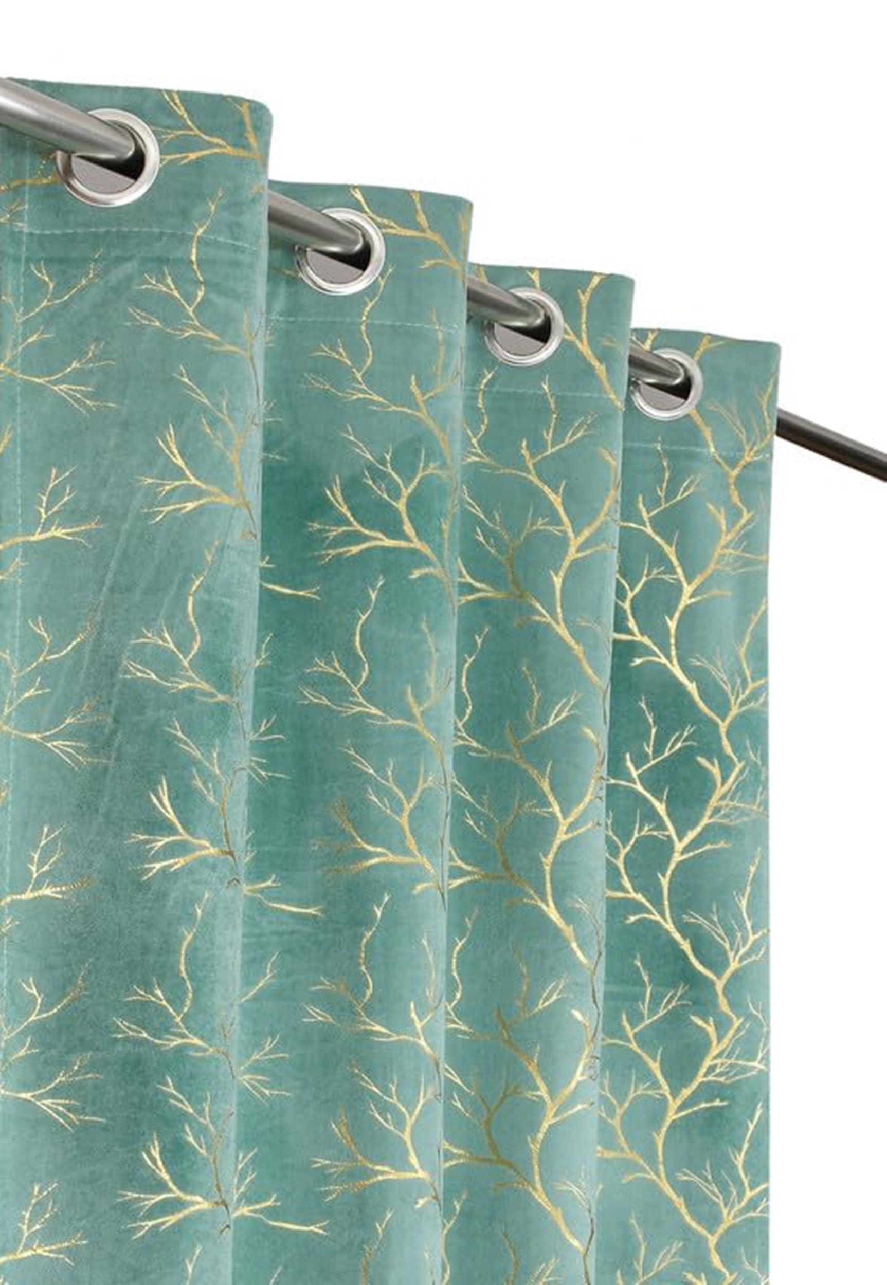 Homecrown Premium Velvet Fabric Room Darkening Curtains for Windows & Doors - Set of 2, Foil Print- Iceland