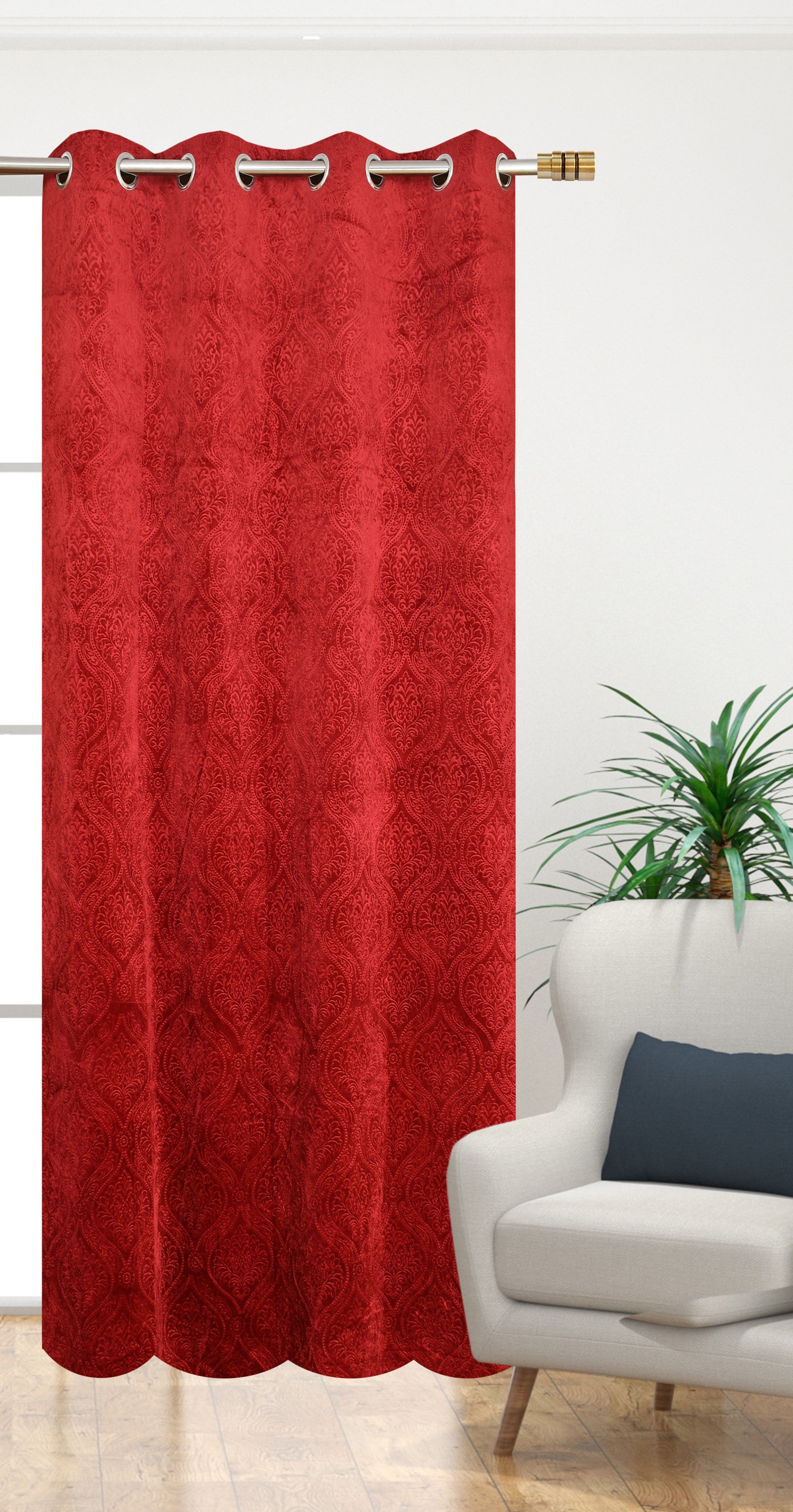 Homecrown Premium Velvet Fabric Room Darkening Curtains for Windows & Doors - Set of 2, Cadbury- Maroon