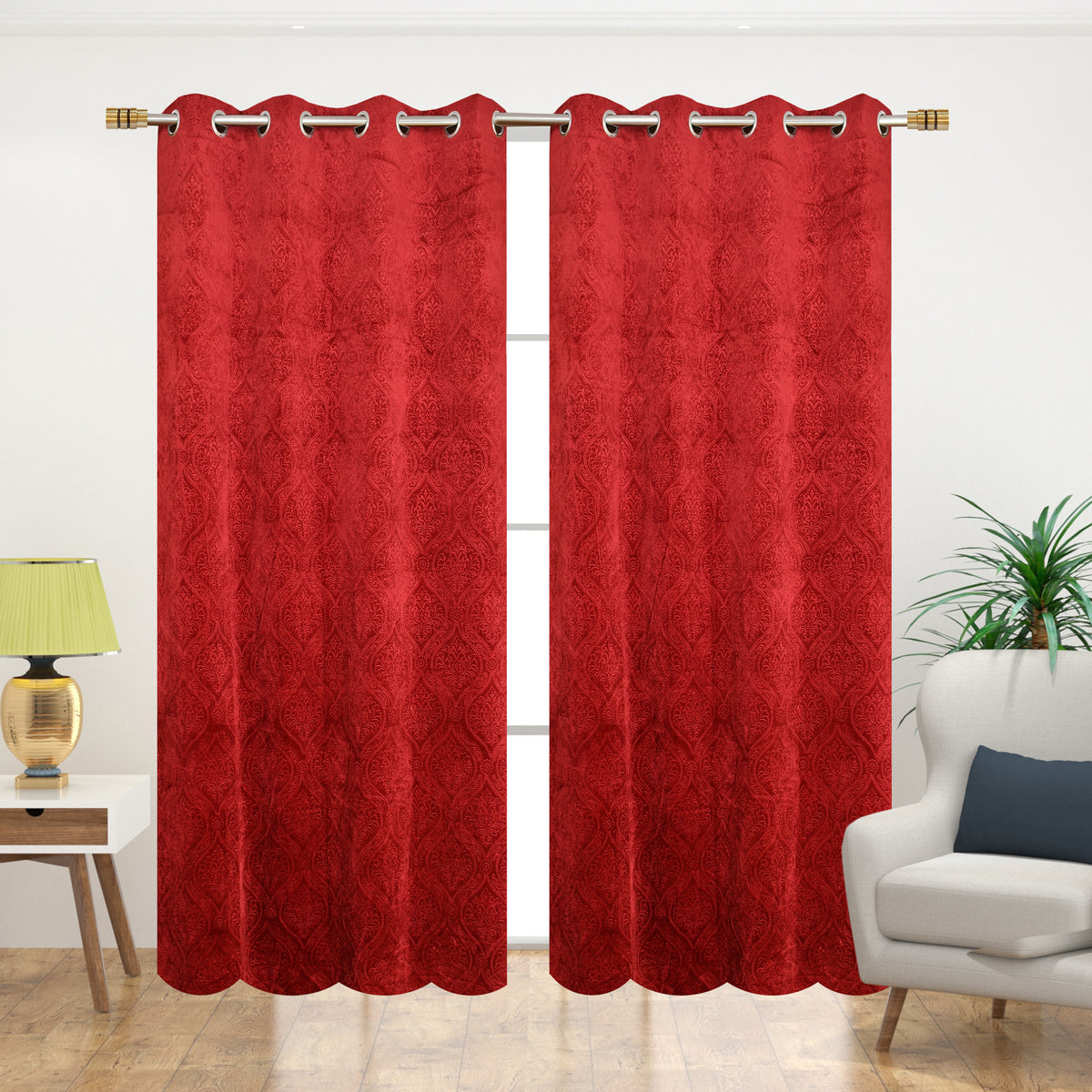 Homecrown Premium Velvet Fabric Room Darkening Curtains for Windows & Doors - Set of 2, Cadbury- Maroon