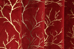 Homecrown Premium Velvet Fabric Room Darkening Curtains for Windows & Doors - Set of 2, Foil Print- Maroon