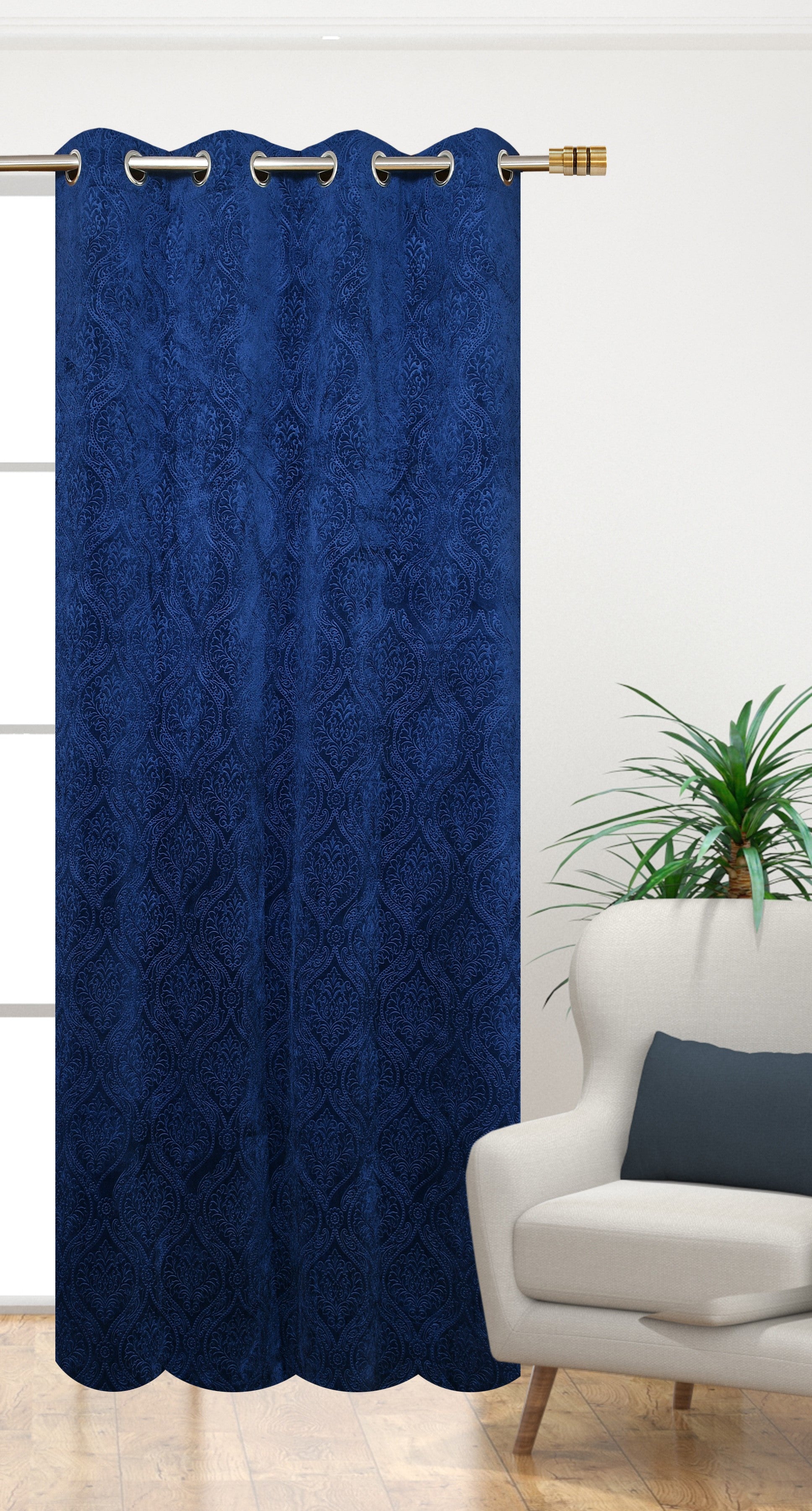 Homecrown Premium Velvet Fabric Room Darkening Curtains for Windows & Doors - Set of 2, Cadbury- Blue